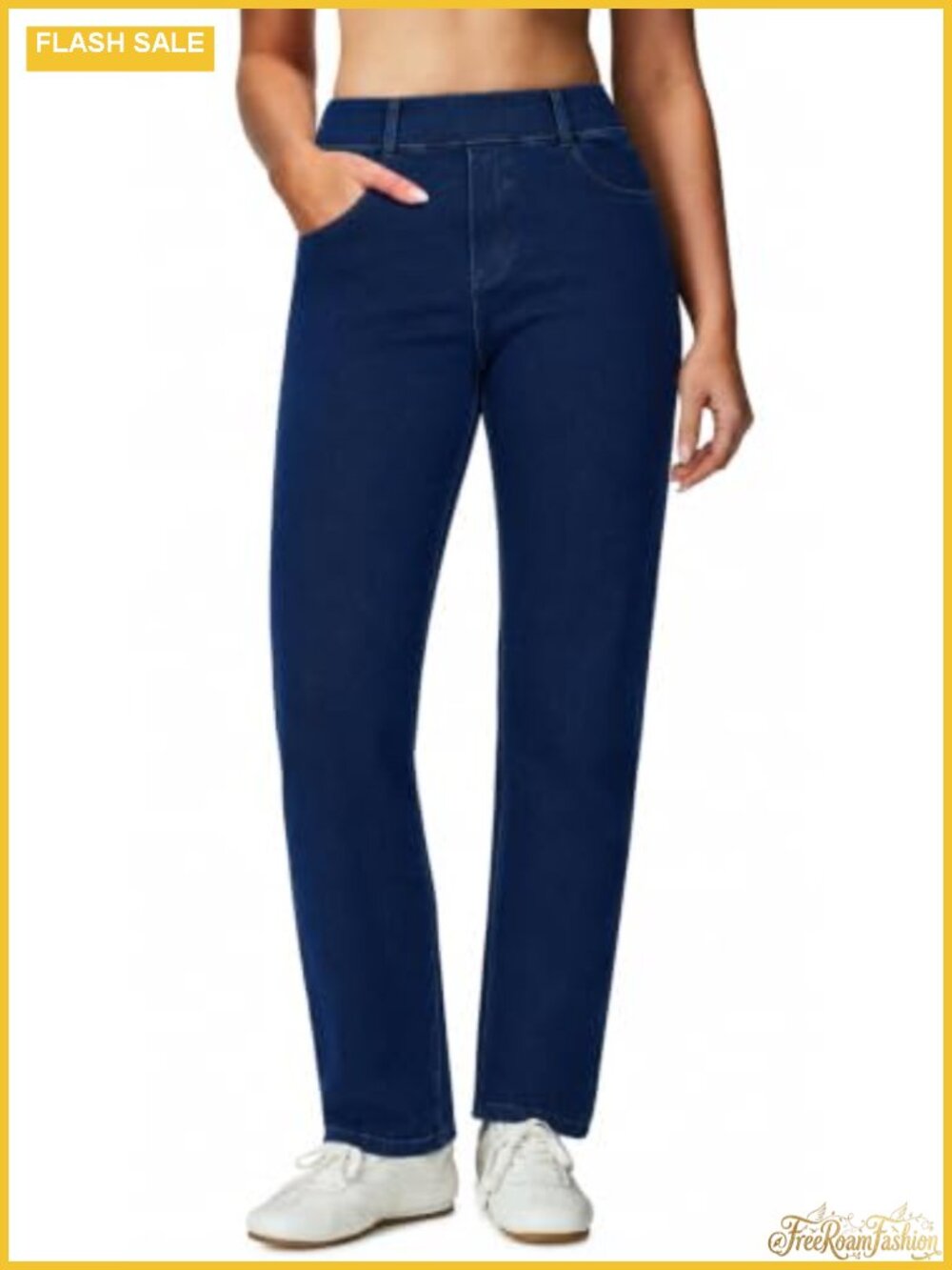 Stretchy Straight Leg Jeans Women High Waisted Pull On Pants